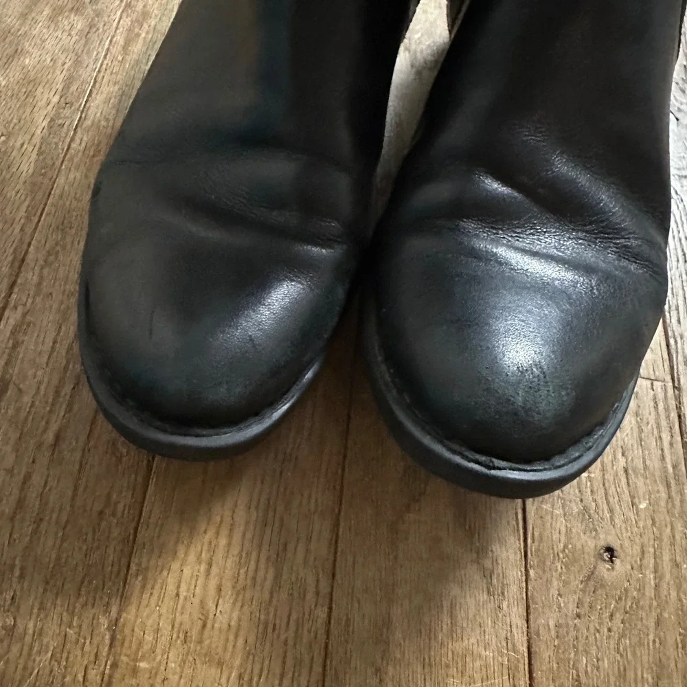 Born Black Leather Tall Riding Boots Women Side Zip‎ Buckle Detail Comfortable 6